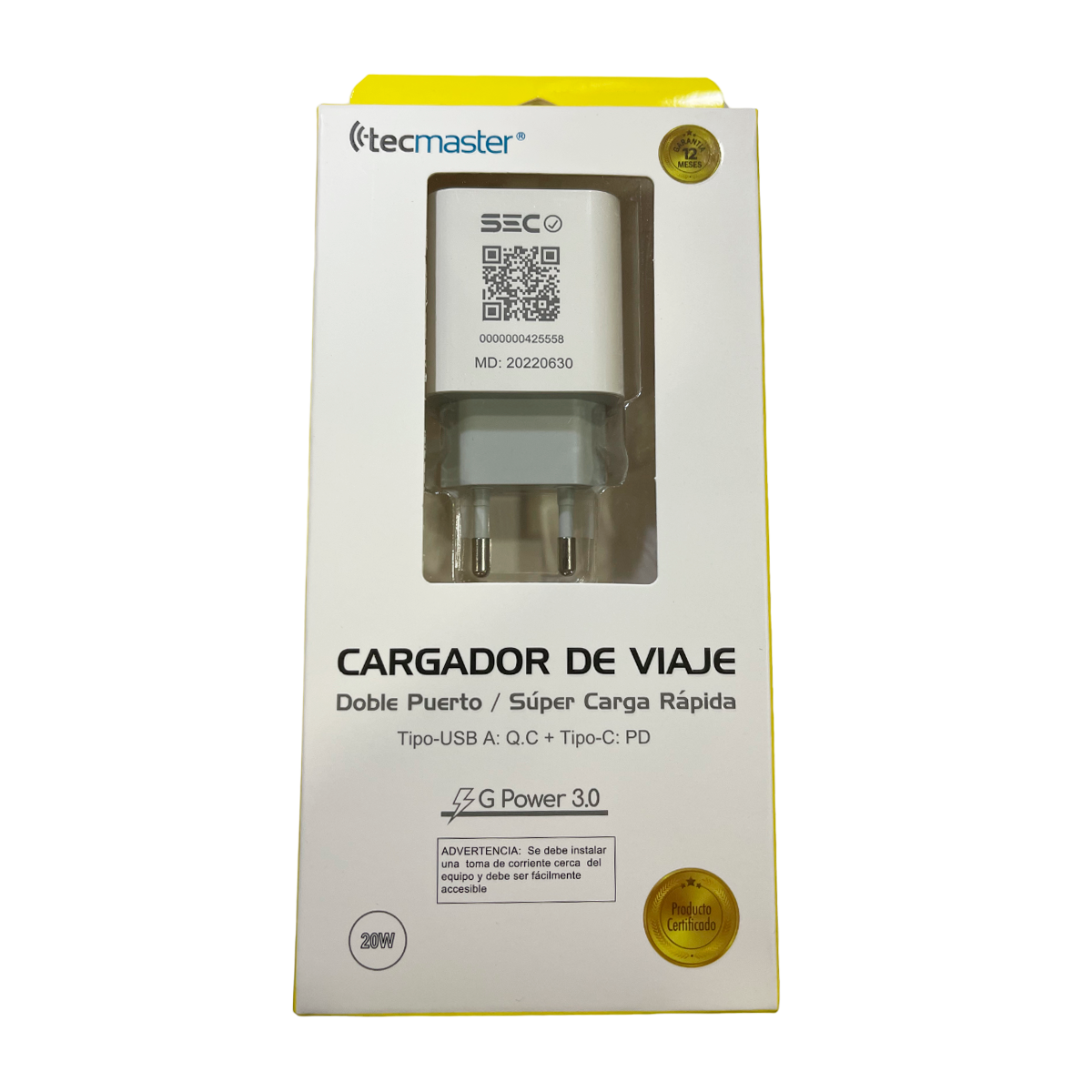 Cargador Tecmaster Dual Usb Tipo C 20w Carga Rapida Blanco – imagen 5