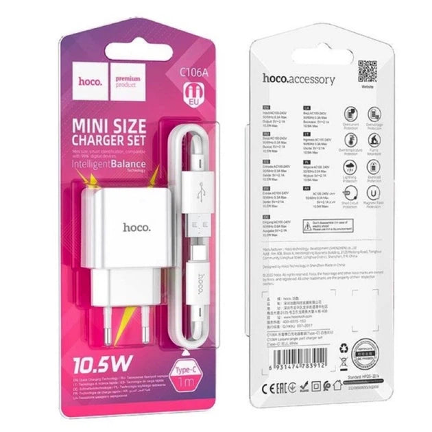 Cargador Hoco C106A 10.5w + Cable Micro Usb Blanco – imagen 2