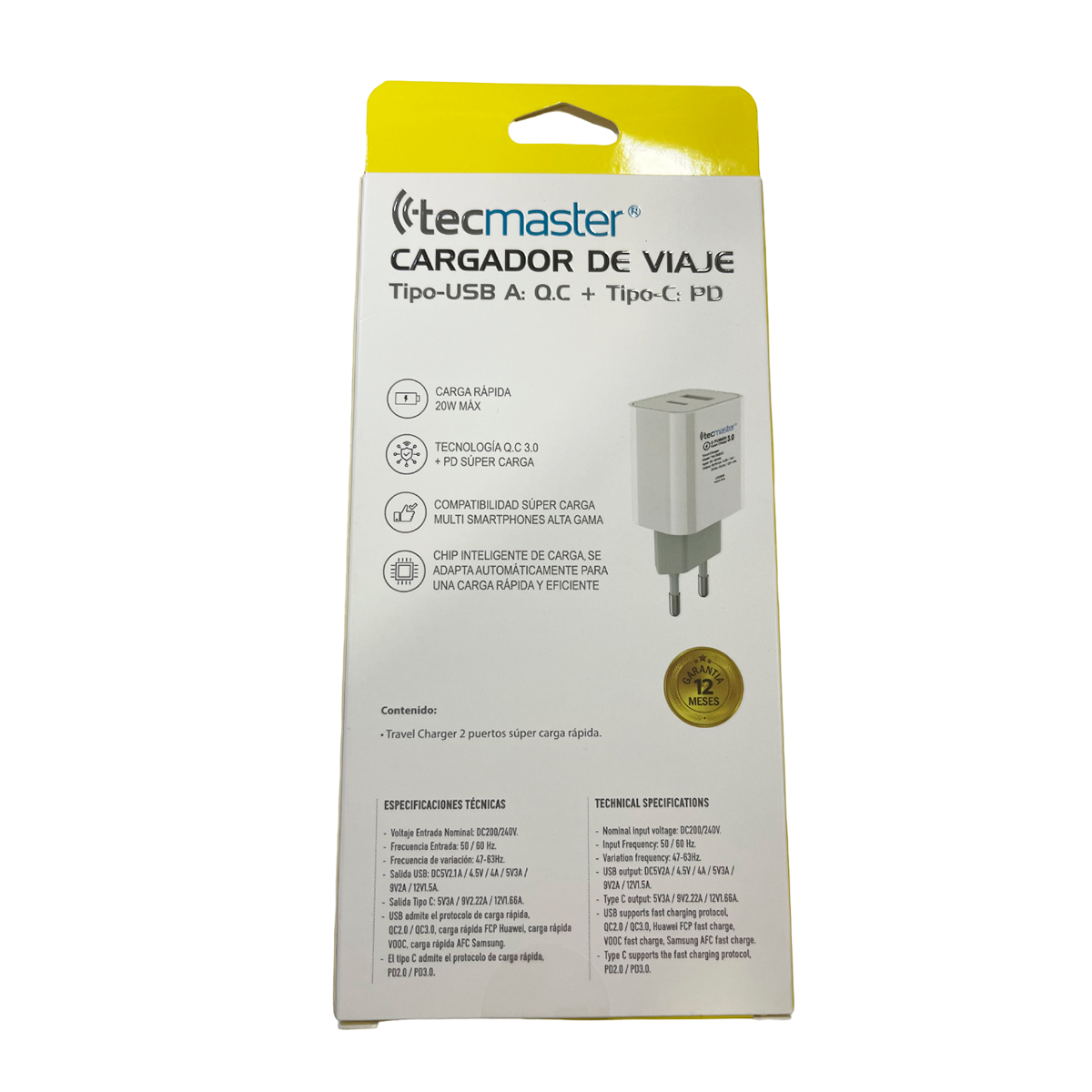 Cargador Tecmaster Dual Usb Tipo C 20w Carga Rapida Blanco – imagen 4
