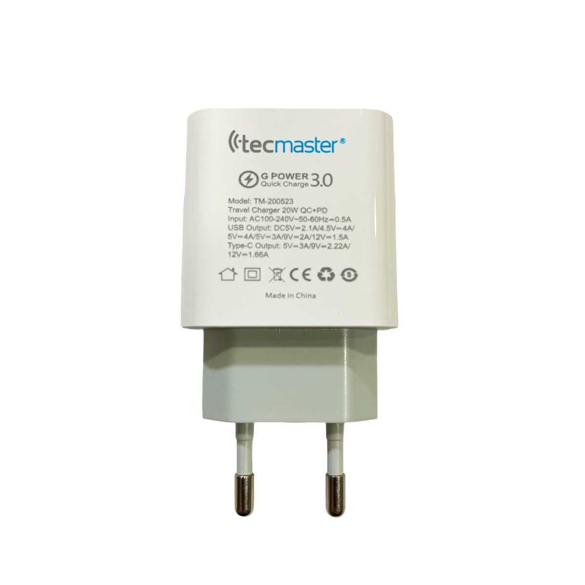 Cargador Tecmaster Dual Usb Tipo C 20w Carga Rapida Blanco – imagen 2
