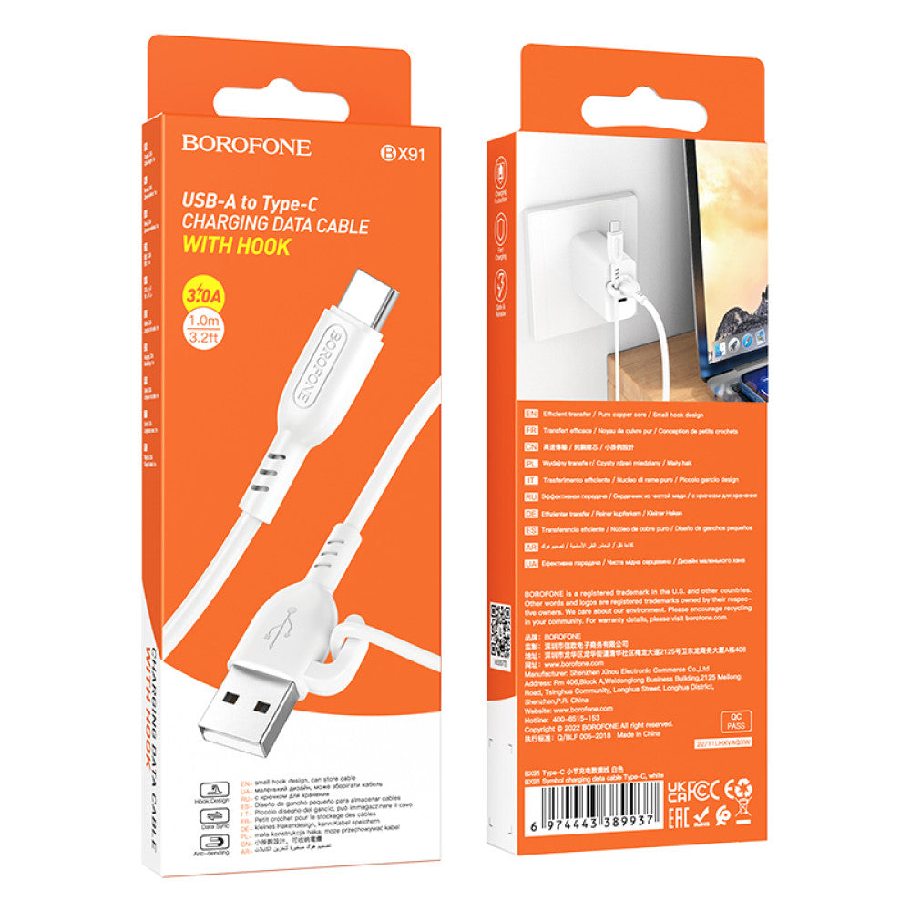 Cable Usb a Tipo C BX91 Borofone 1 Metro Blanco – imagen 2
