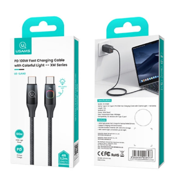 Cable Tipo C a Tipo C Usams Us-sj640 Trenzado 100w 1,2 Metros – imagen 2