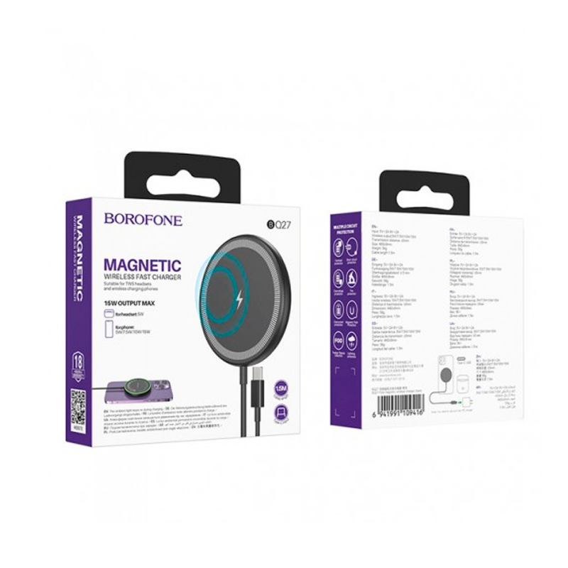Cargador Inalámbrico Borofone Bq27 Pole 15w Negro – imagen 2
