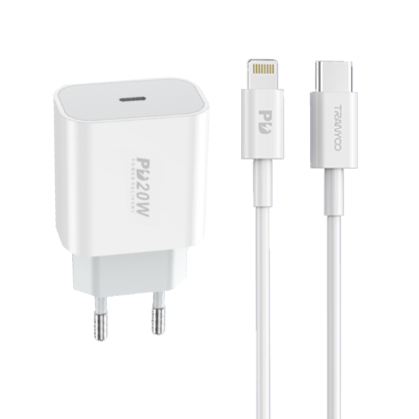 Cargador + Cable Iphone Ipad Tipo C Tranyoo Qc 3.0 20w Blanco