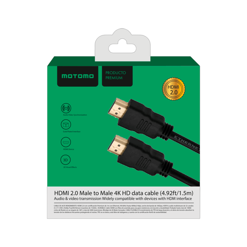 Cable Hdmi Motomo Uhd 4k 3d V2.0 1.5 Metros Negro – imagen 3