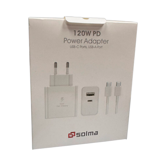 Cargador Carga Rapida Solma 120w Dual Usb + Cable Tipo C Blanco