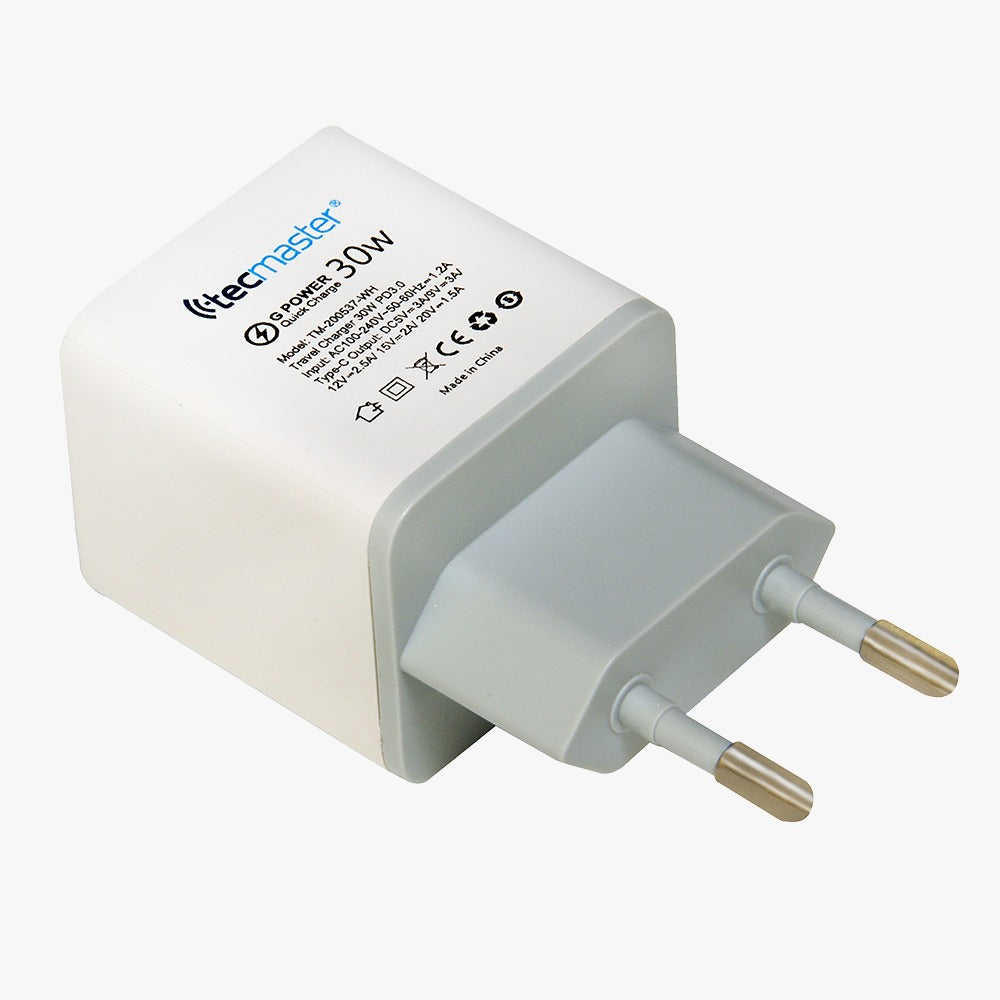 Cargador Tecmaster 30w Carga Rapida QC3.0 Blanco – imagen 3