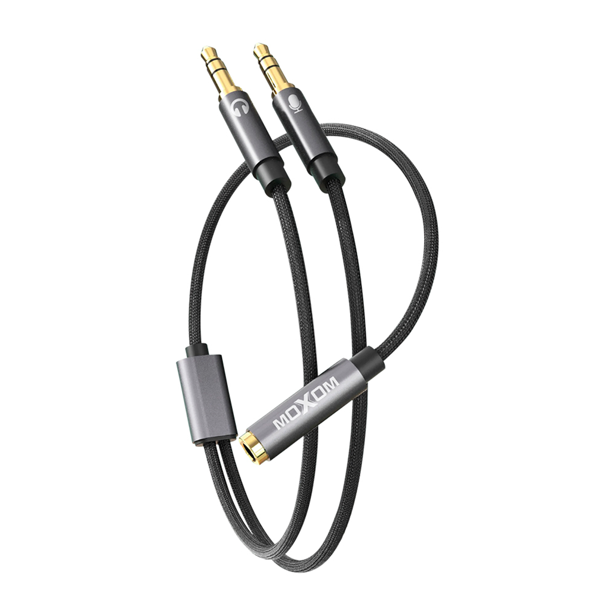Cable De Audio Jack 3.5mm 1 Macho 2 Hembra Moxom Mx-ax47 Gris