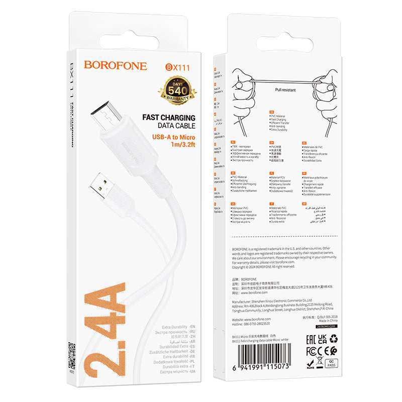 Cable Usb a Micro Usb Borofone Bx111 Blanco – imagen 2