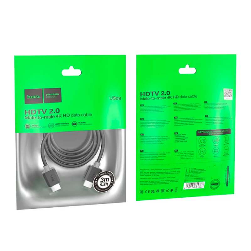 Cable Hdmi a Hdmi 4k 3 Metro Hoco Us08 Negro – imagen 3