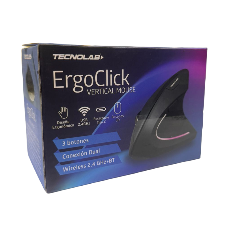 Mouse Inalambrico Tecnolab Vertical Ergoclick Dual Bluetooth + Wireless Negro – imagen 3