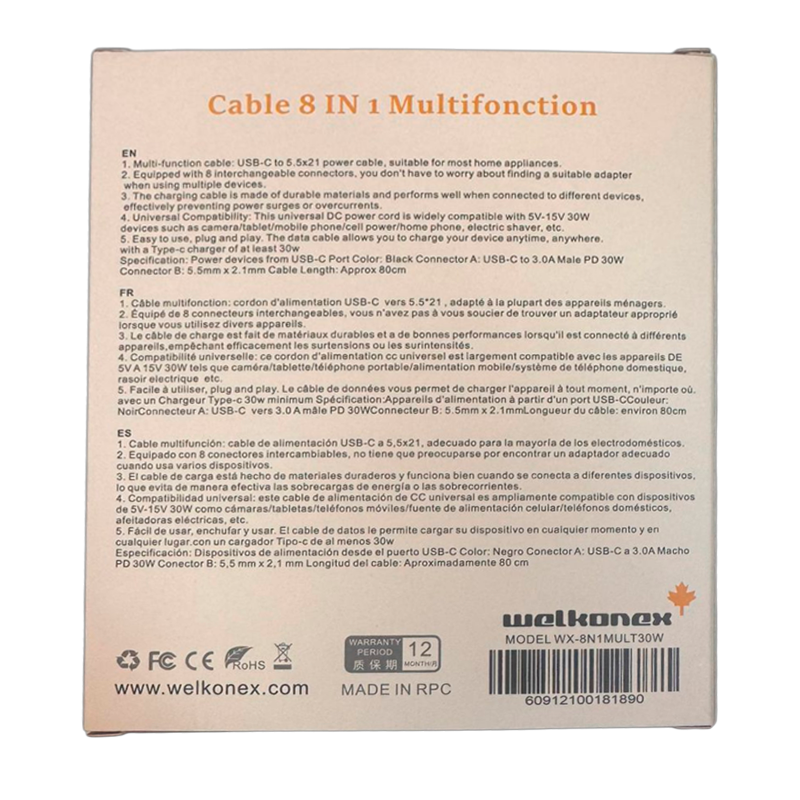 Cable Tipo C 8 en 1 Multifuncion Compatibilidad Universal Negro – imagen 4