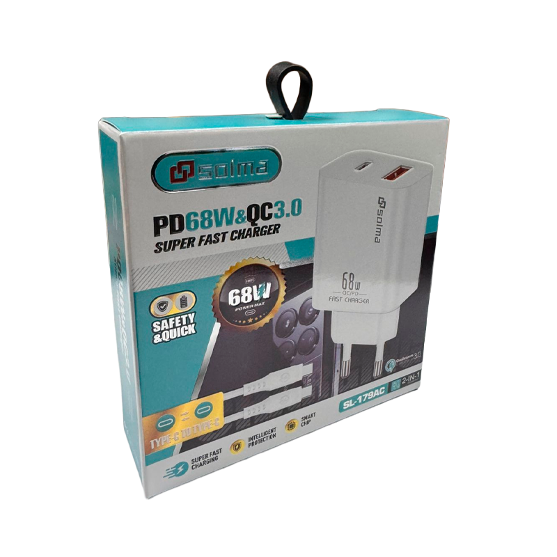 Cargador Carga Rapida Solma 68w Dual + Cable Tipo C Blanco
