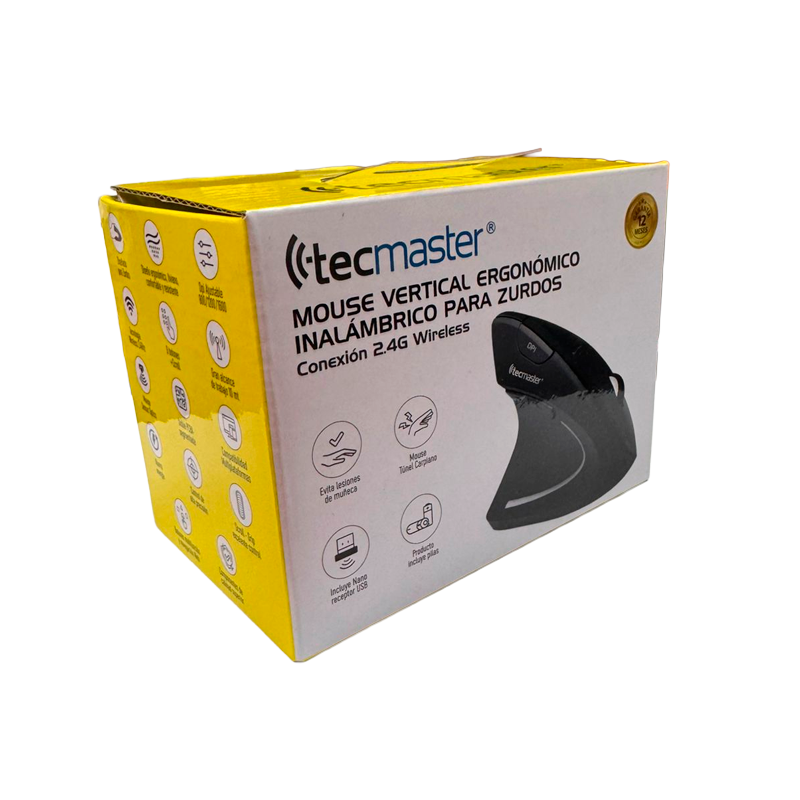 Mouse Inalambrico Tecmaster Vertical Para Zurdos TM-100566 Negro – imagen 4