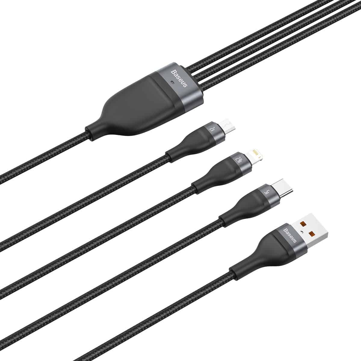 Cable de Carga Micro USB + Lightning + USB C 60W Rapid Series Negro – imagen 3