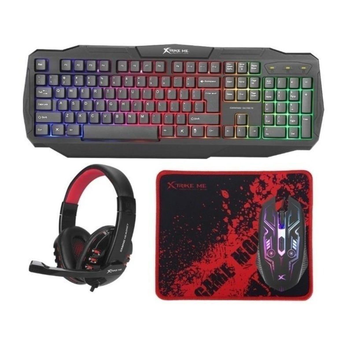 Kit Gamer 4 en 1 Xtrike Me Cmx-406 Teclado + Mouse + Audífonos + Mousepad