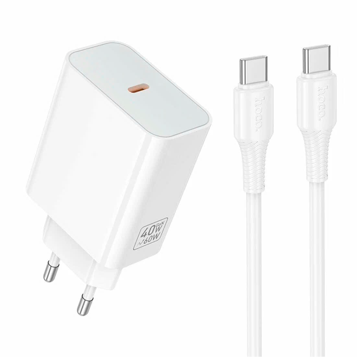 Cargador Carga Rapida Hoco C162a Usb C 40w + Cable Tipo C Blanco
