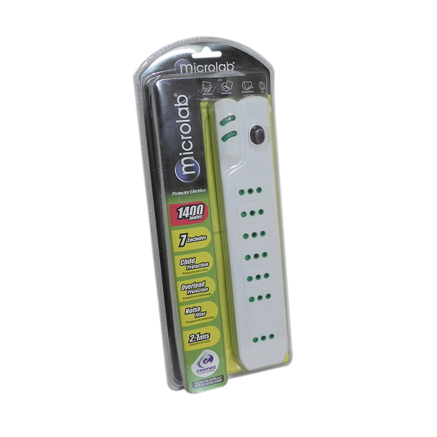 Alargador Extension 2.1 Metros 7 Entradas Microlab Blanco – imagen 2