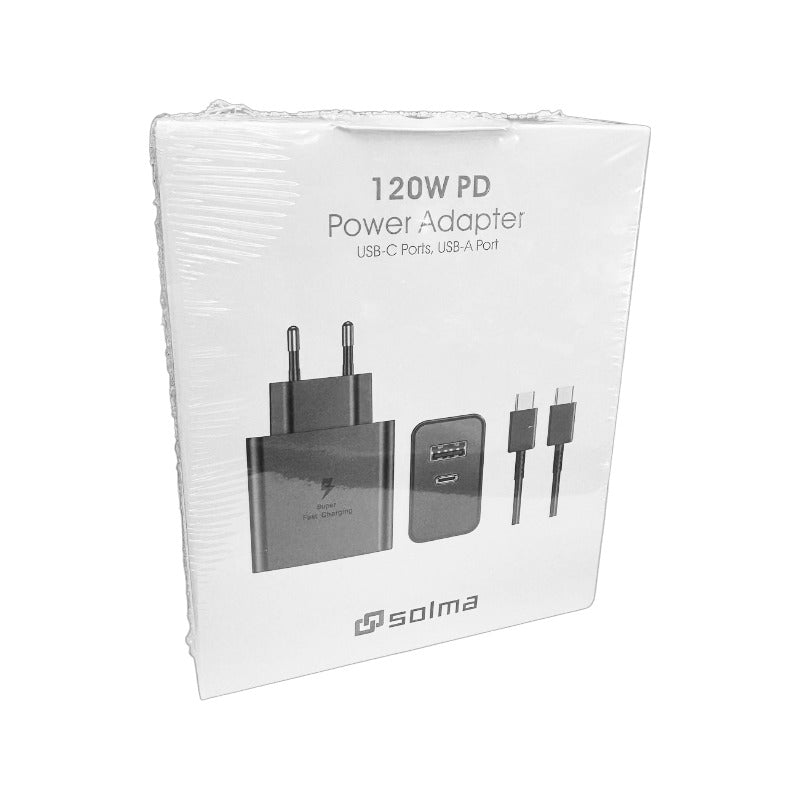 Cargador Carga Rapida Solma 120w Dual Usb + Cable Tipo C Negro – imagen 2