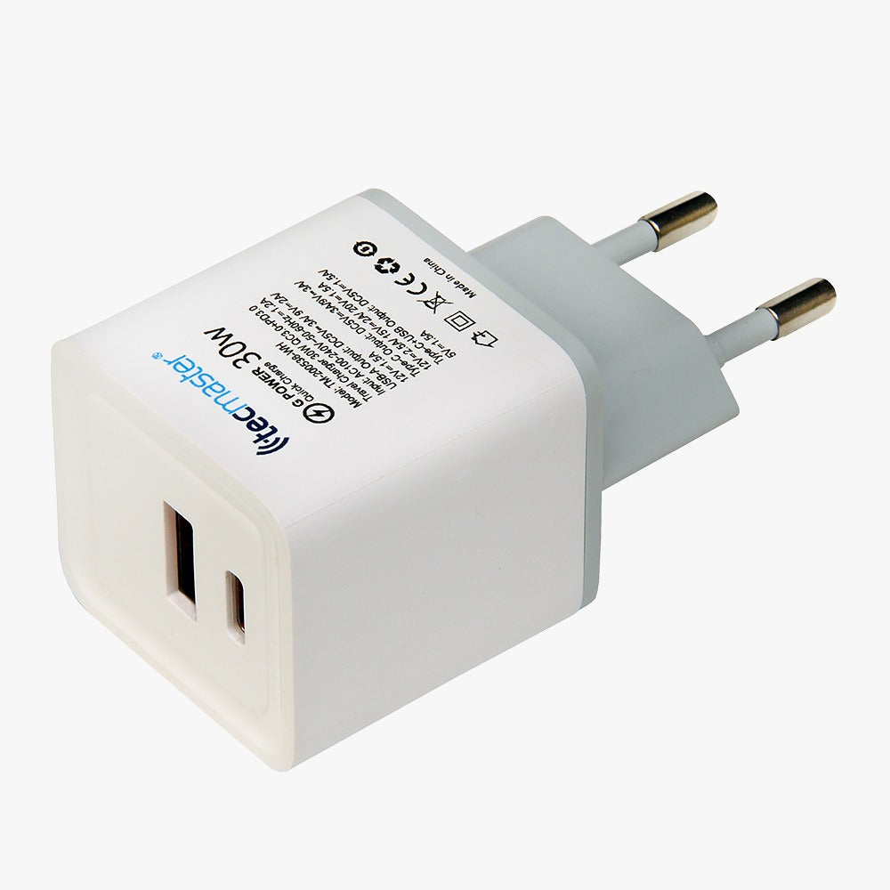 Cargador Tecmaster 30w Carga Rapida QC3.0 2 Puertos Blanco – imagen 4