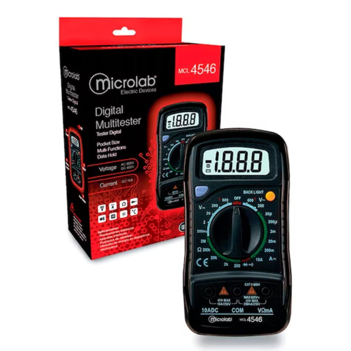 Digital Multi Tester Mcl 4546 Microlab Negro Rojo
