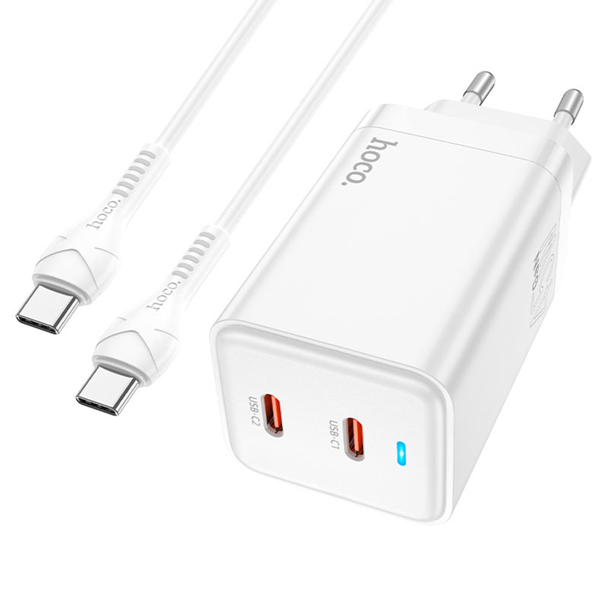 Cargador Hoco N23 45w Carga Rapida Dual + Cable Tipo C Blanco