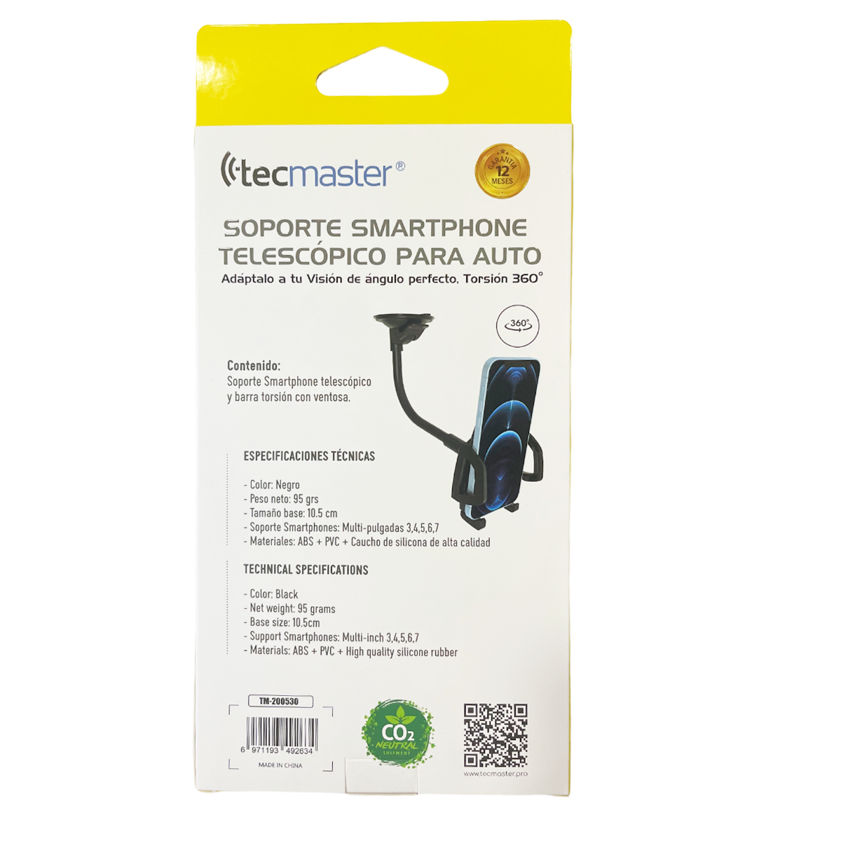 Soporte De Auto Telescopico Smartphone Tecmaster Tm-200530 Negro – imagen 4