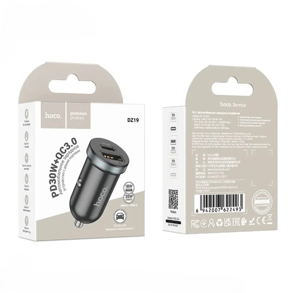 Cargador de Auto Hoco Dz19 30w Puerto Tipo C Negro – imagen 2