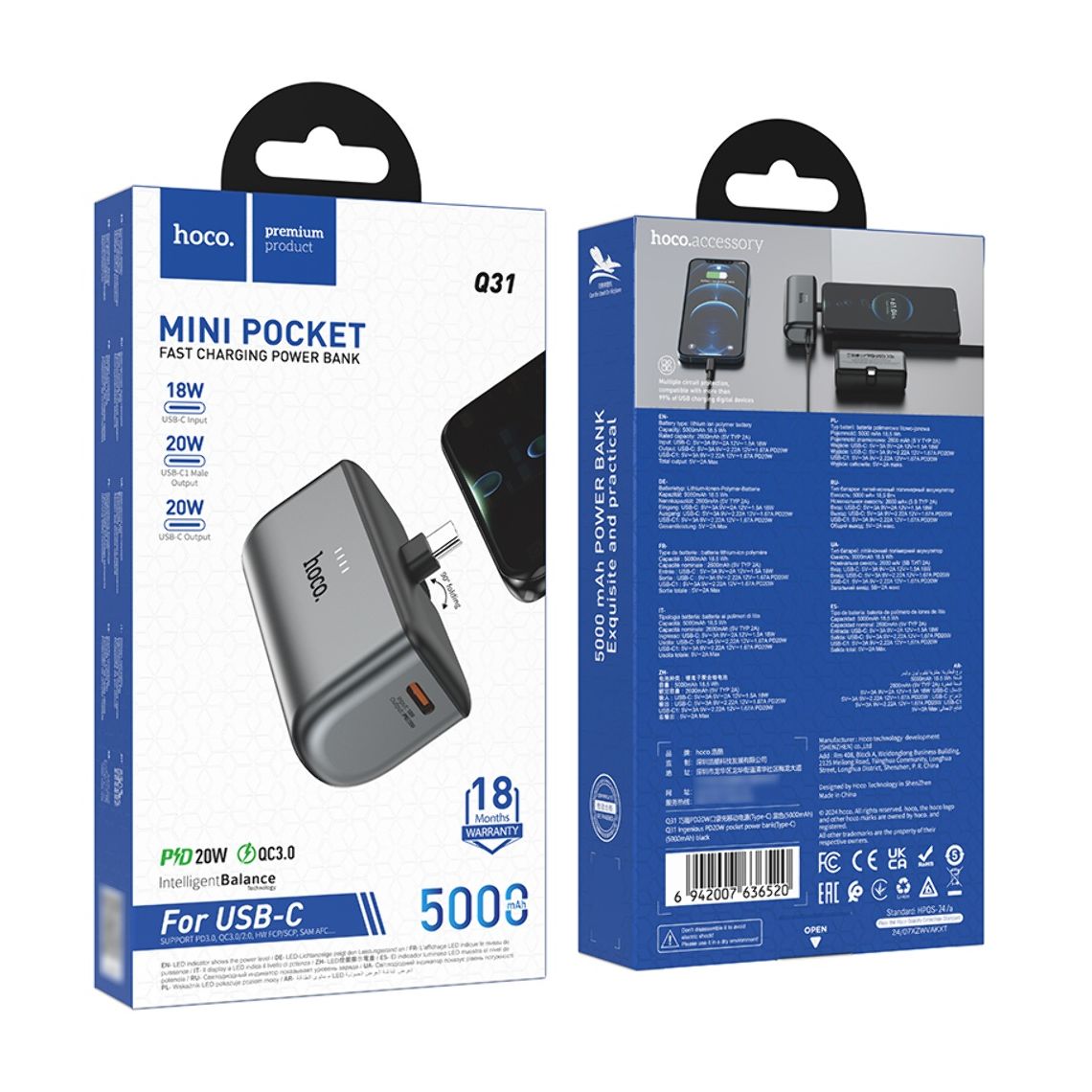 Bateria Portatil Powerbank Hoco Q31 Mini Tipo C 5000 Mah Negro – imagen 4