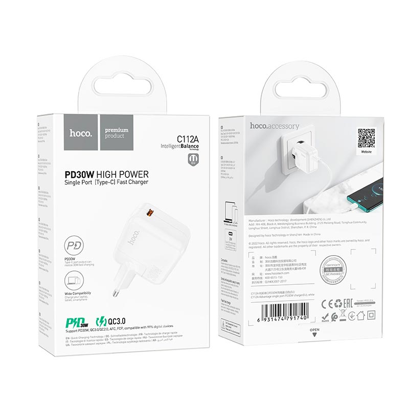 Cargador Hoco C112a 30w Carga Rapida Blanco – imagen 5