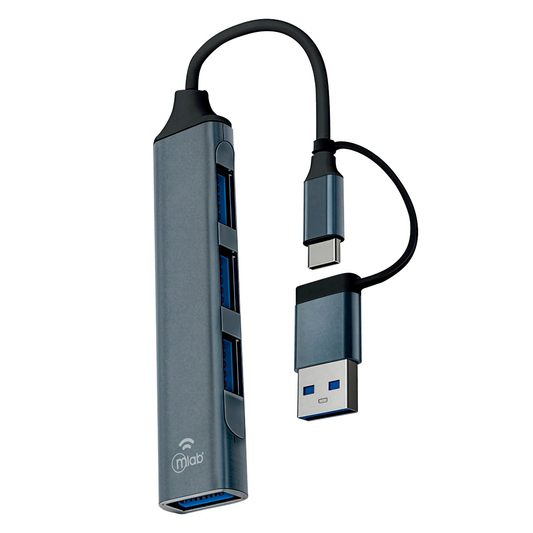Adaptador Hub Mlab 10019 4 En 1 Usb x 4 Tipo C Gris