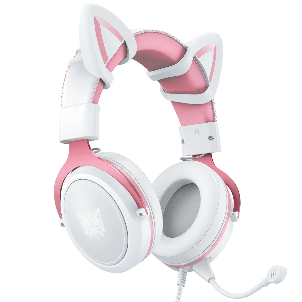 Audifonos Gamer Onikuma X10 Orejas de Gato Blanco Rosado – imagen 2