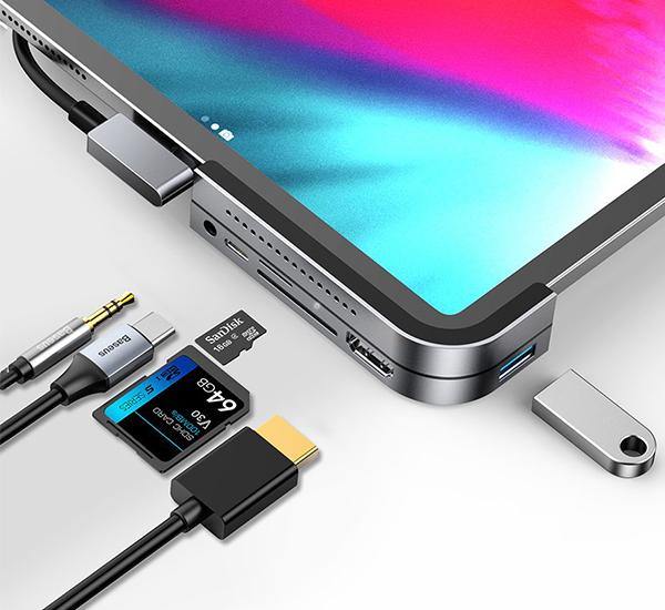 Adaptador Hub Tipo C Ipad Pro 6 en 1 Hdmi 4k Work Station Baseus Negro – imagen 3