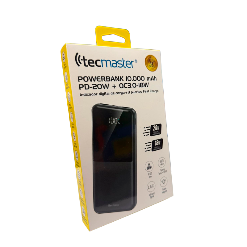Powerbank Bateria Portatil 10000 Mah Tecmaster Tm-200560 Negro – imagen 4