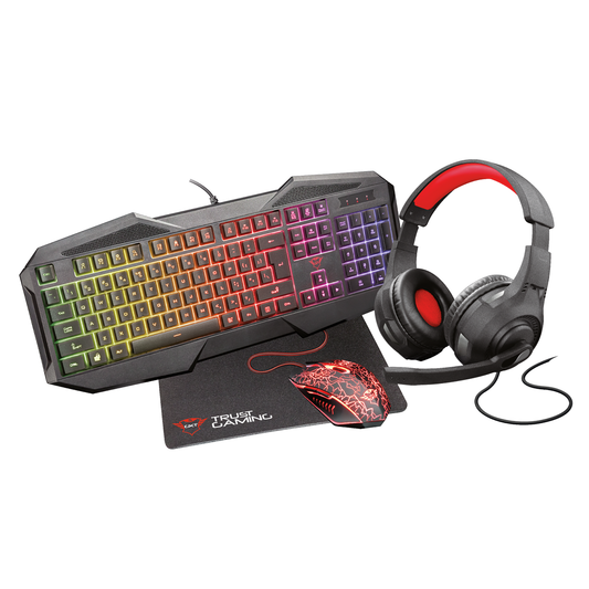 Kit Gamer Trust Gxt 1180rw 4 en 1 Teclado Mouse Headset Mousepad