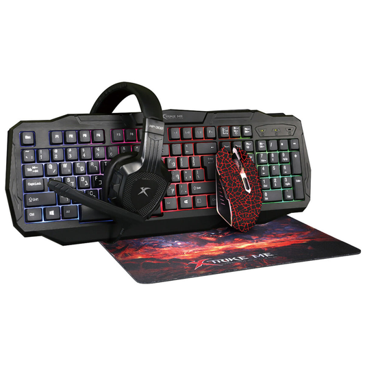 Kit Gamer 4 en 1 Xtrike Me Cm-400 Teclado + Mouse + Audífonos + Mousepad