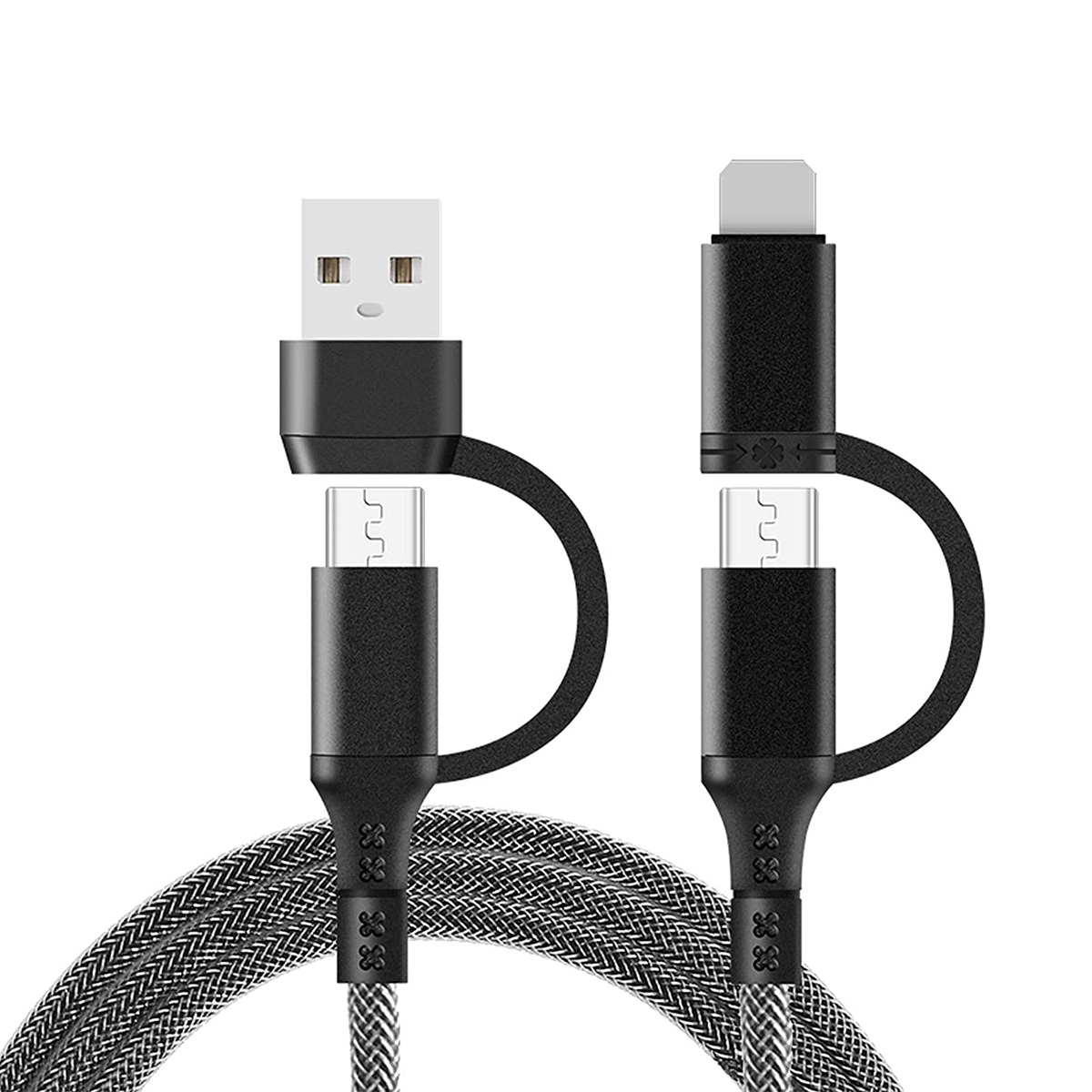 Cable Multifuncional 4 en 1 Multi Usb Lighting Tipo C Negro