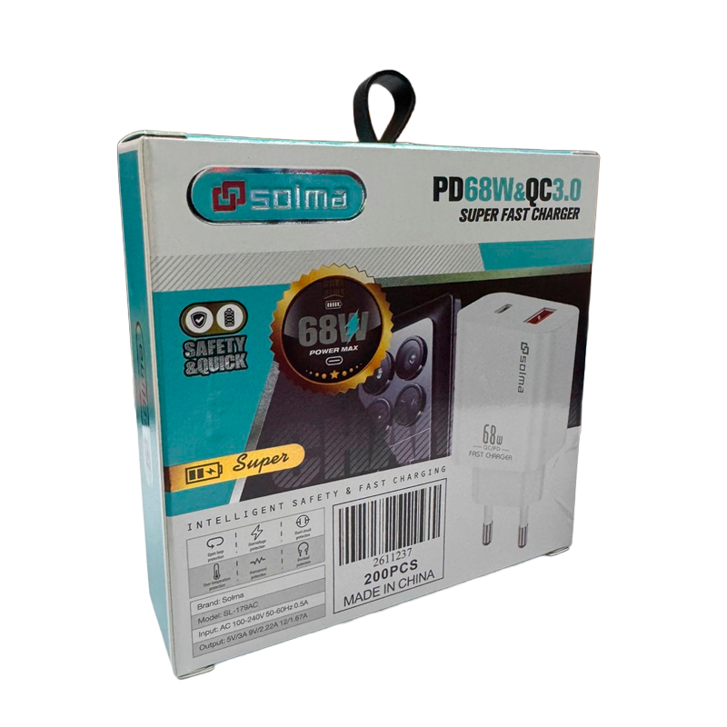 Cargador Carga Rapida Solma 68w Dual + Cable Tipo C Blanco – imagen 2