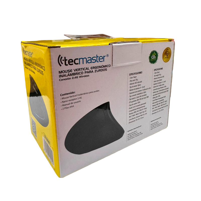 Mouse Inalambrico Tecmaster Vertical Para Zurdos TM-100566 Negro – imagen 5