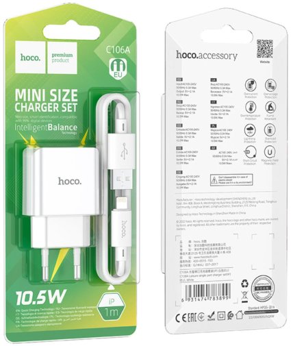 Cargador Hoco C106A 10.5w + Cable Para Lightning Blanco – imagen 2