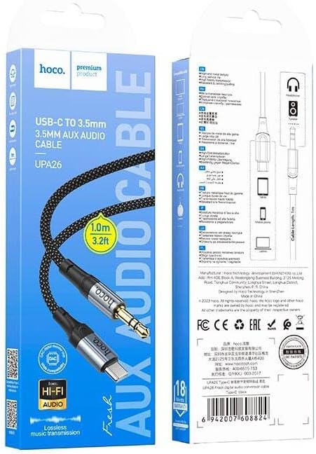 Cable Tipo C a Auxiliar Trenzado Hoco Upa26 1 Metro Negro – imagen 3