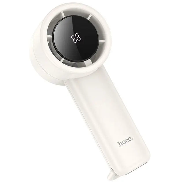 Ventilador Mini Pantalla Led Recargable De Mano Hoco Hx63 Blanco
