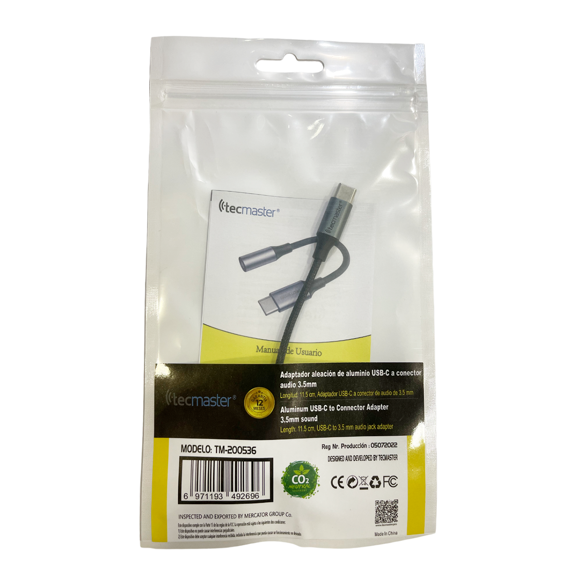 Adaptador Convertidor de Audio Tipo C a 3.5mm Tecmaster Gris – imagen 3