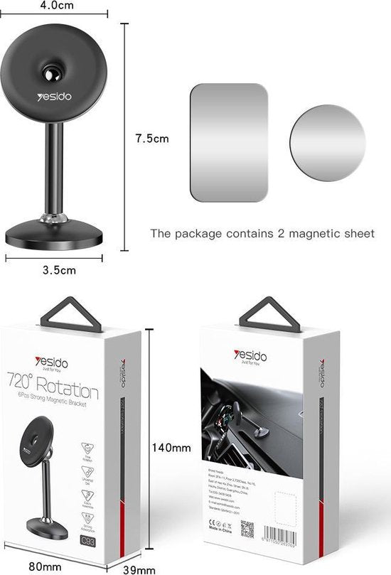 Soporte De Auto Para Celular Magnetico Yesido C93 Negro – imagen 5