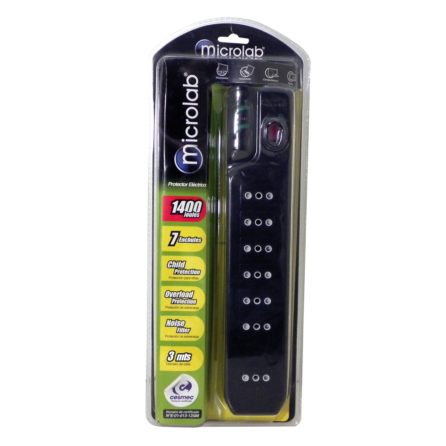Alargador Extension 3 Metros 7 Entradas Microlab Negro – imagen 3