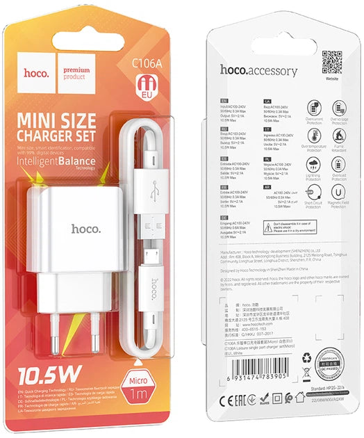 Cargador Hoco C106A 10.5w + Cable Tipo C Blanco – imagen 3