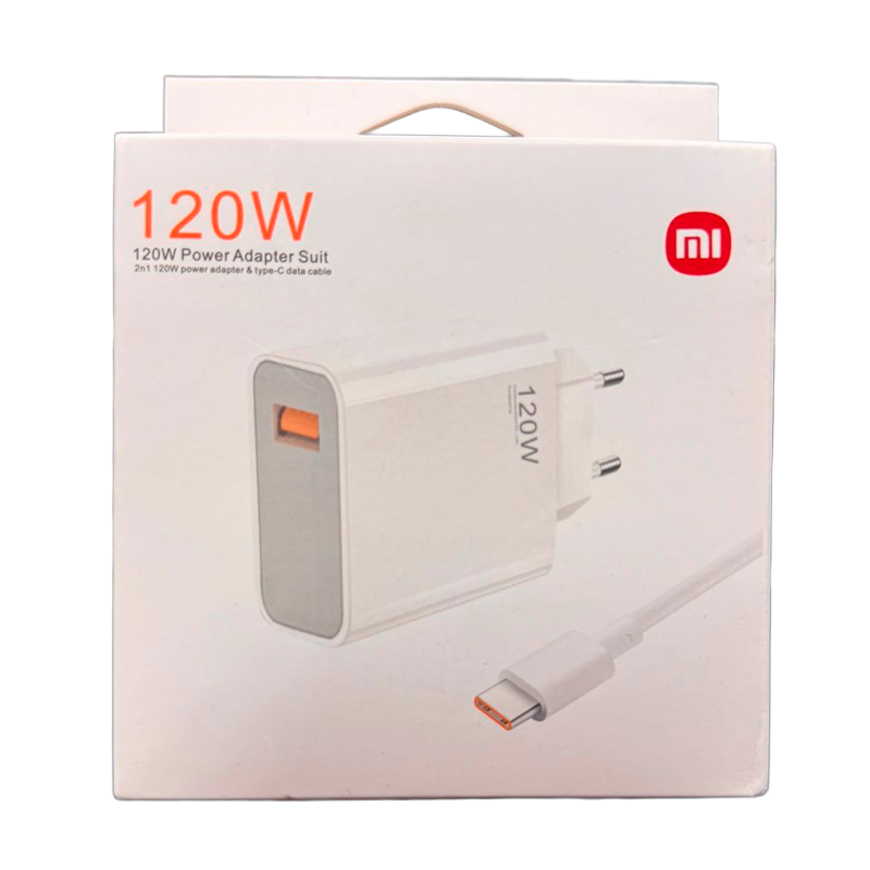 Cargador Carga Rapida Para Xiaomi 120w + Cable Tipo C Blanco