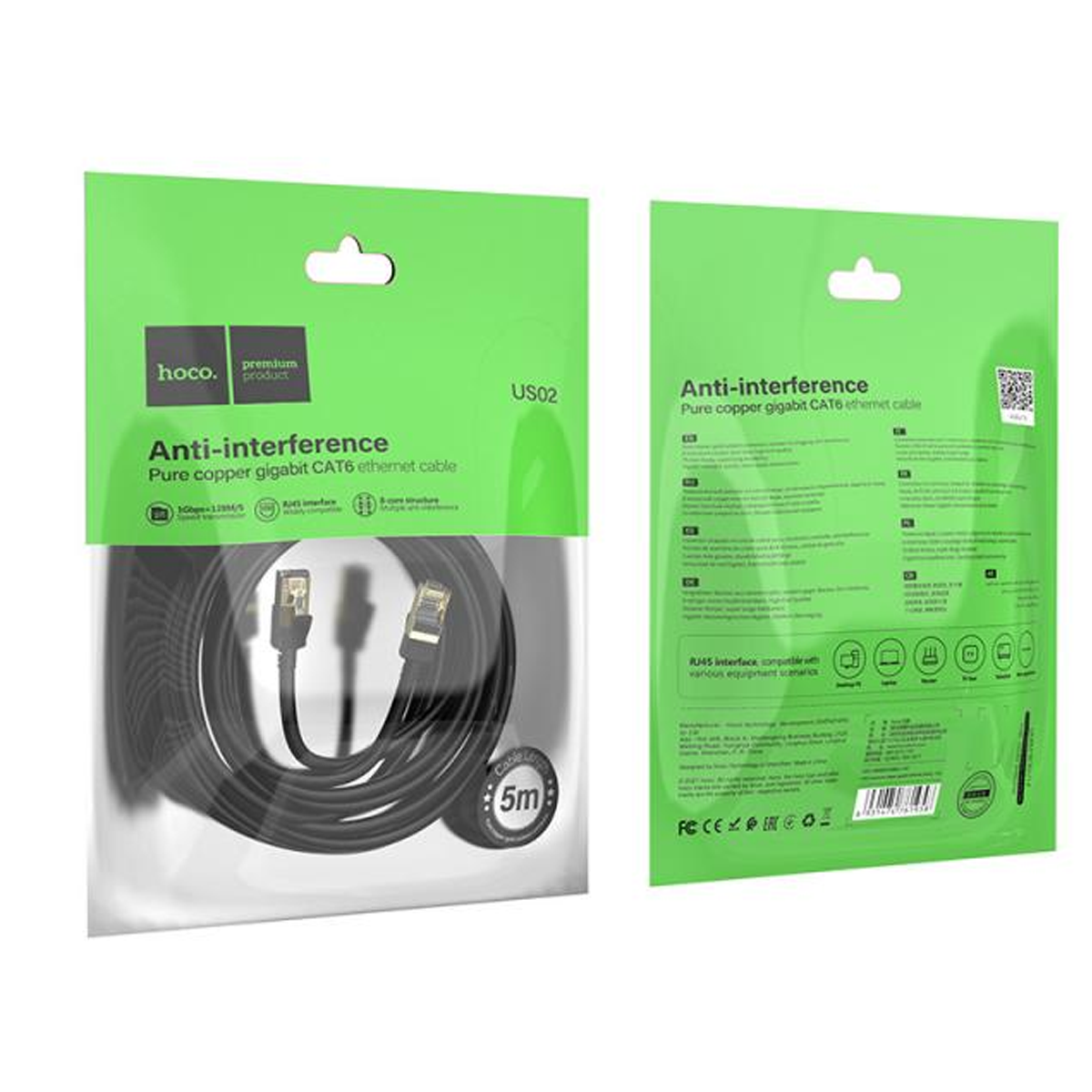 Cable De Red Rj45 Cat 6 Hoco Us06 5 Metro Negro – imagen 3