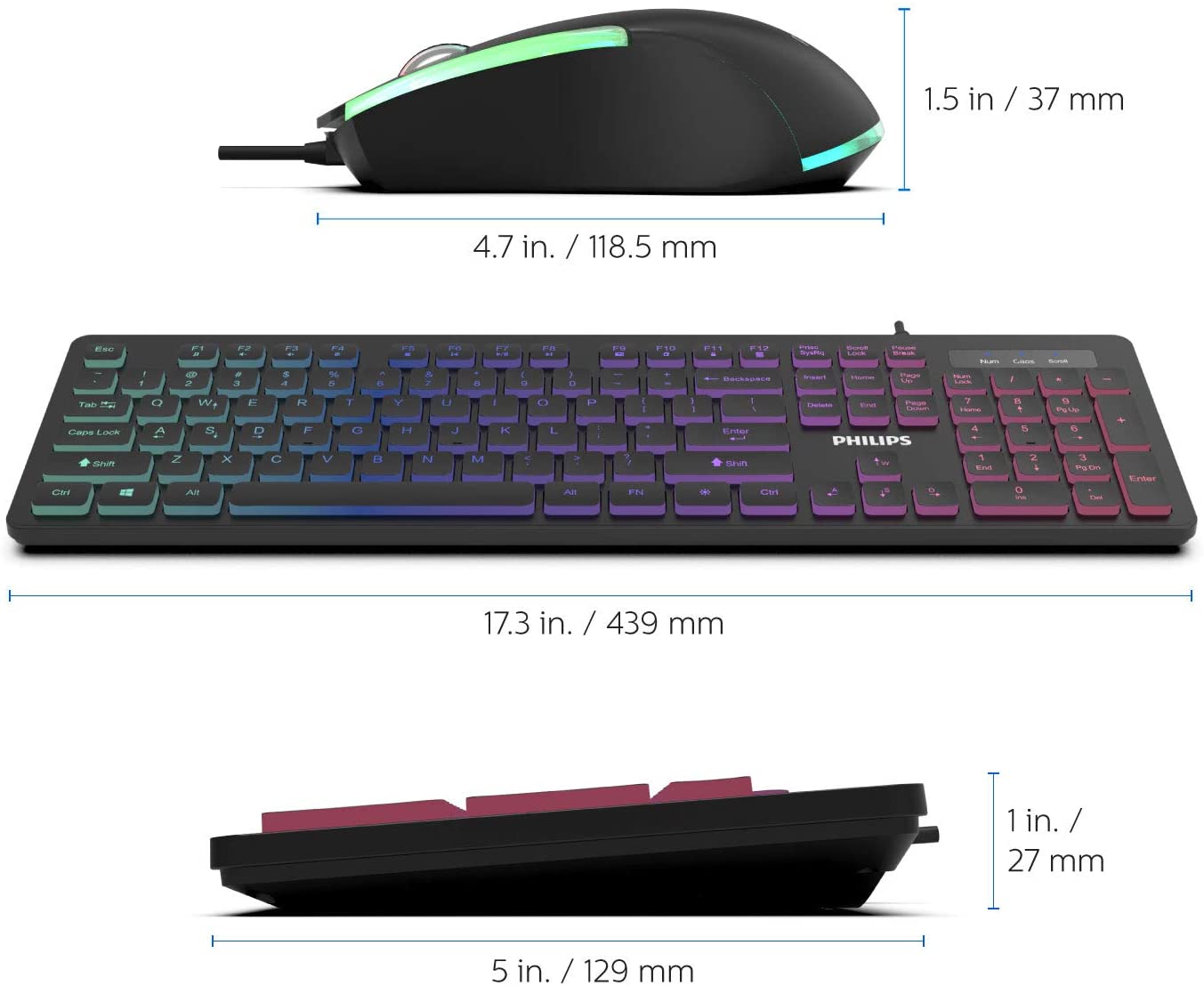 Combo Kit Gamer Teclado y Mouse Philips Iluminado Negro – imagen 4