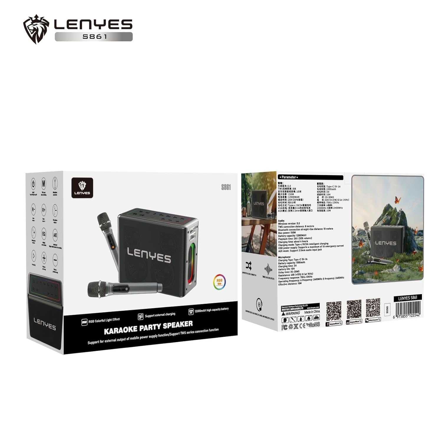 Parlante Bluetooth Lenyes S861 Karaoke 150w Negro – imagen 3